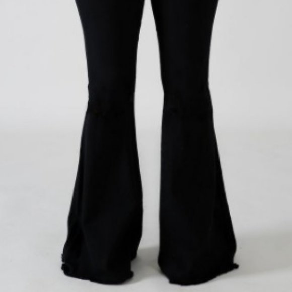 Flare leg Frayed hem Bell Bottom High waisted stretch denim Jeans 5 pocket soft - Picture 4 of 12